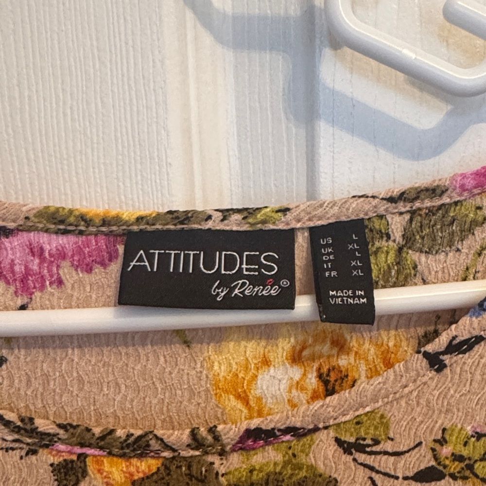 Attitudes by Renee Beige Floral Fringe Tunic - Picture 2 of 2